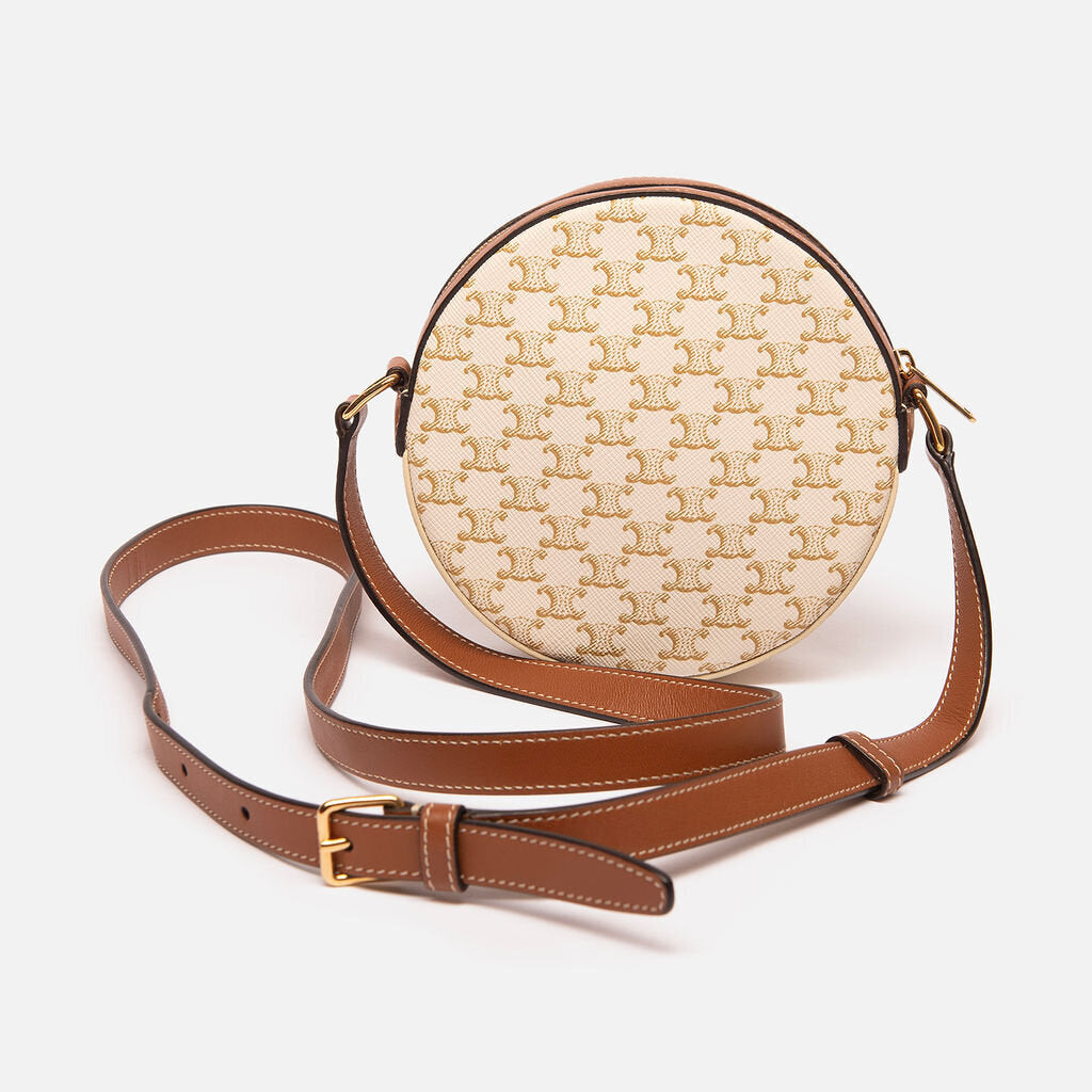 Celine White Triomphe Round Crossbody