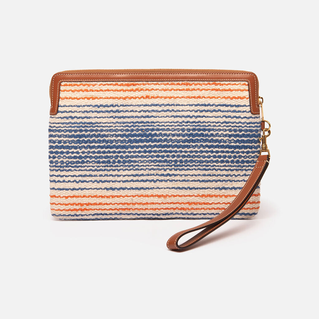 Celine Orange & Blue Striped Clutch/Wristlet