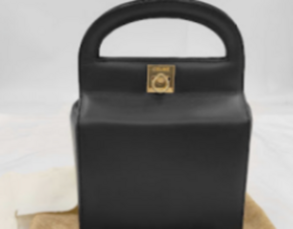 Black Leather Top Handle Square Bag