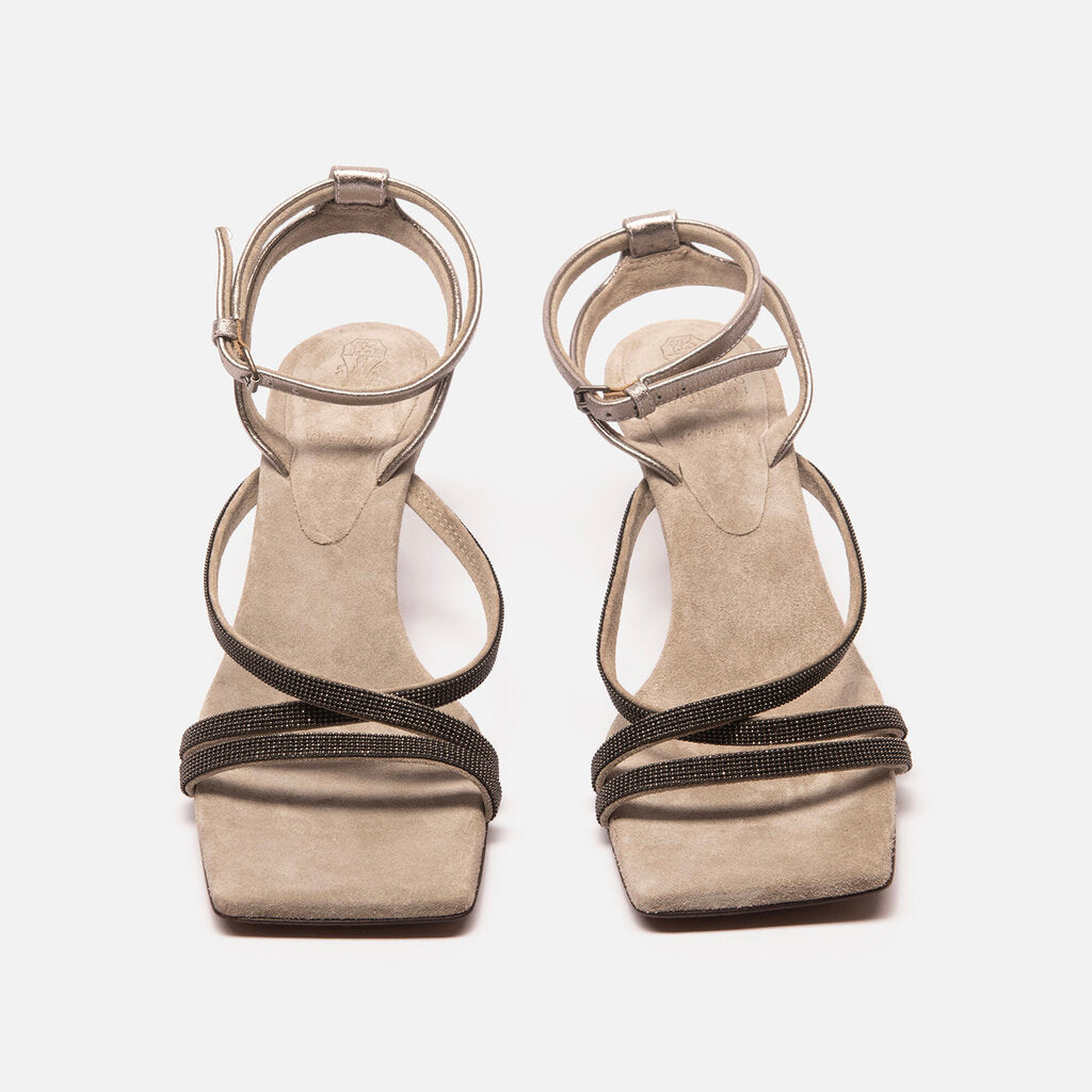Brunello Cucinelli Grey Suede Bead Trim Heels