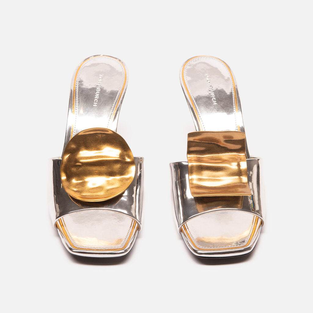 Tory Burch Gold & Silver Shape Heeled Sandal