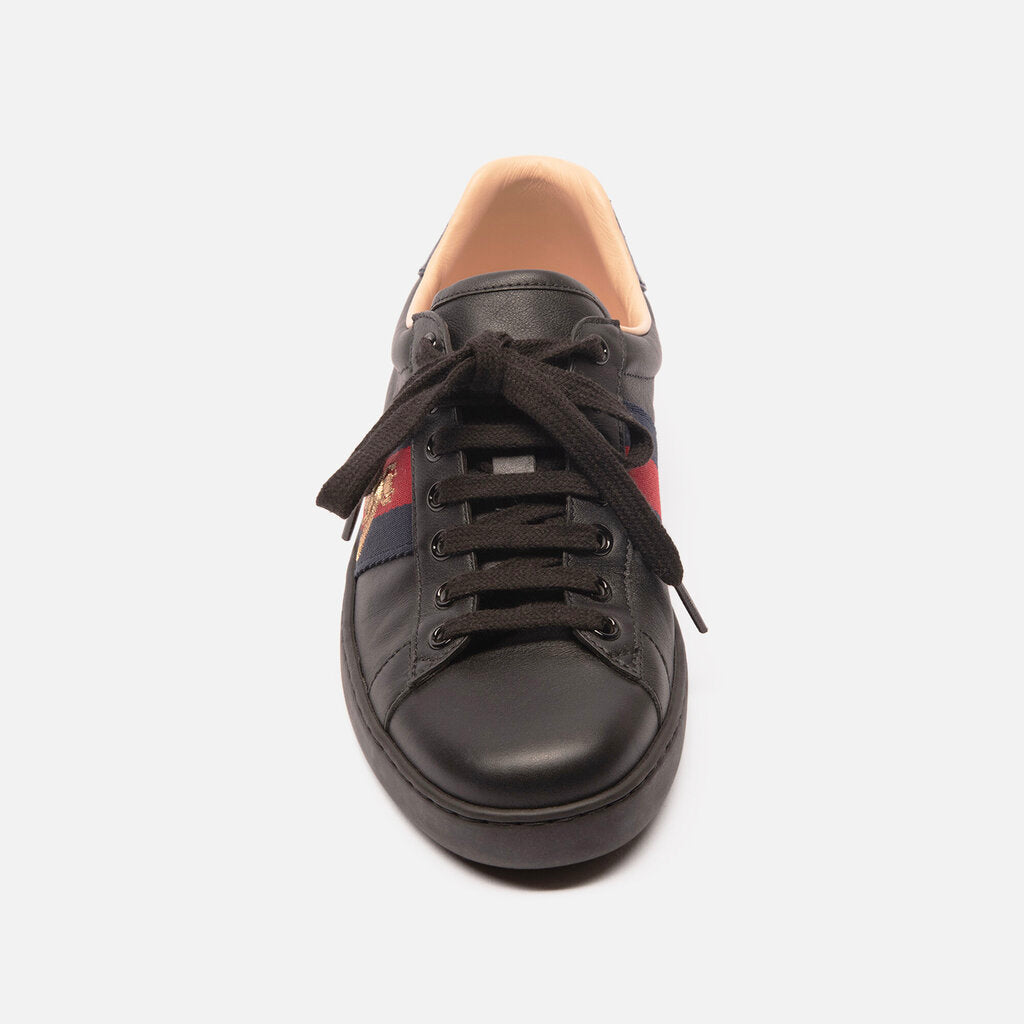 Gucci Black Leather Web Bee Sneaker
