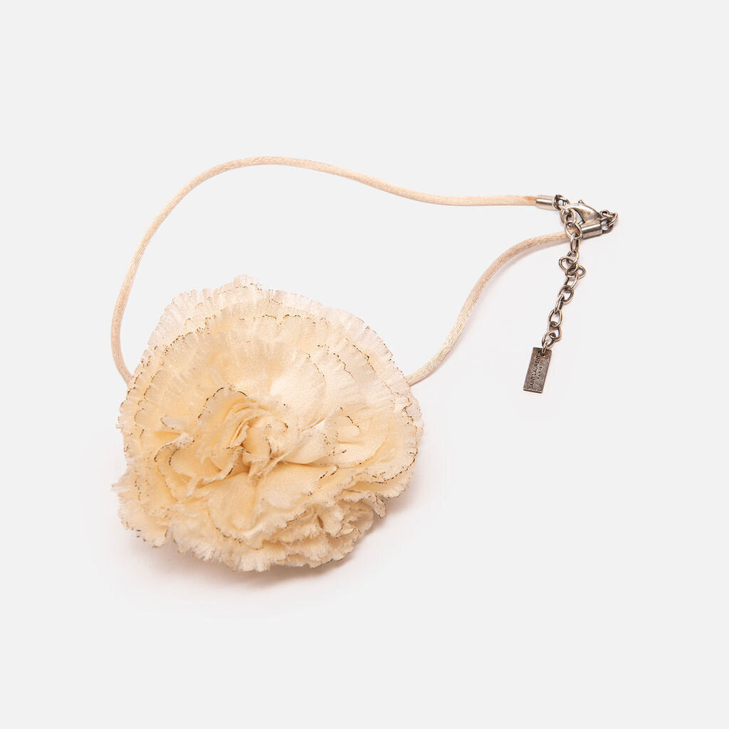 Saint Laurent Cream Silk Flower Necklace