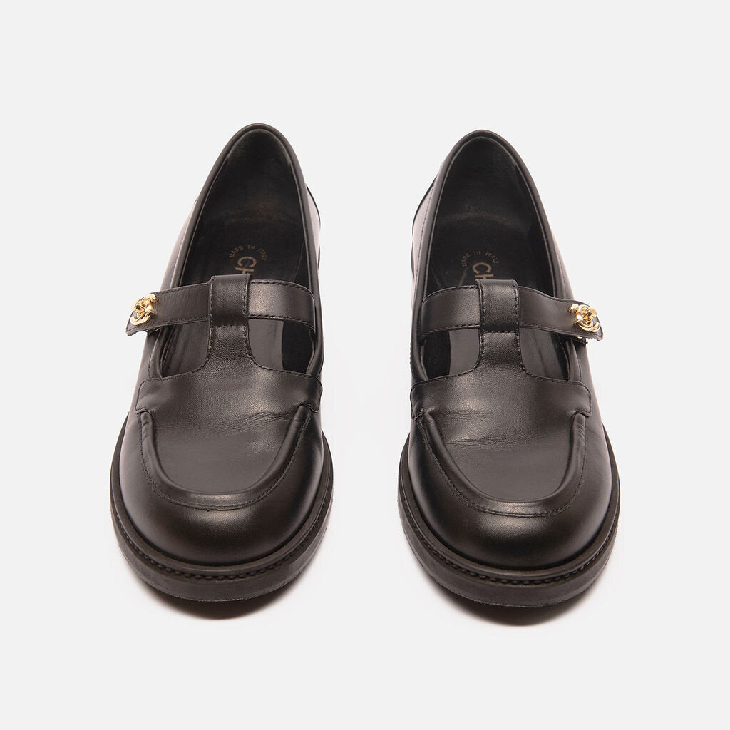 Chanel Black Calfskin CC Turnlock Mary Janes