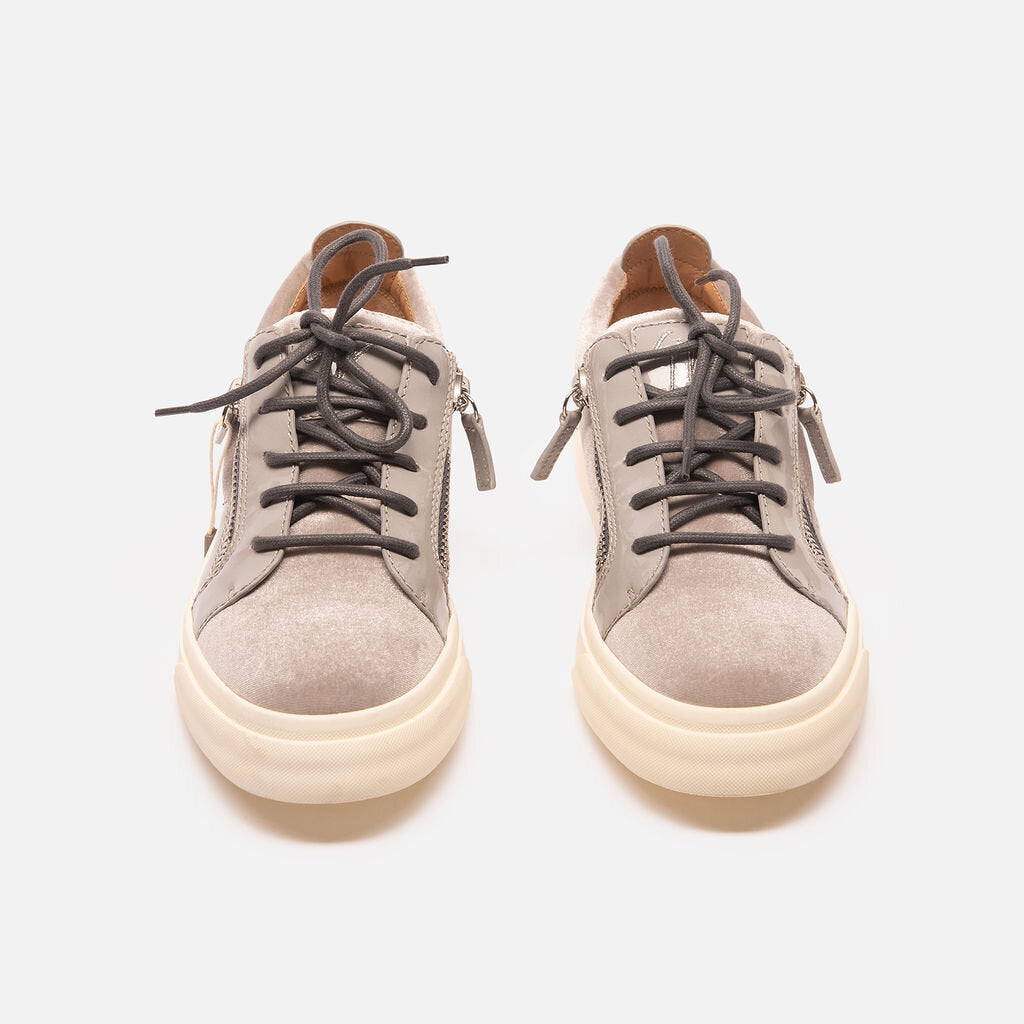 Giuseppe Zanotti Gray Patent Leather & Velour Sneaker