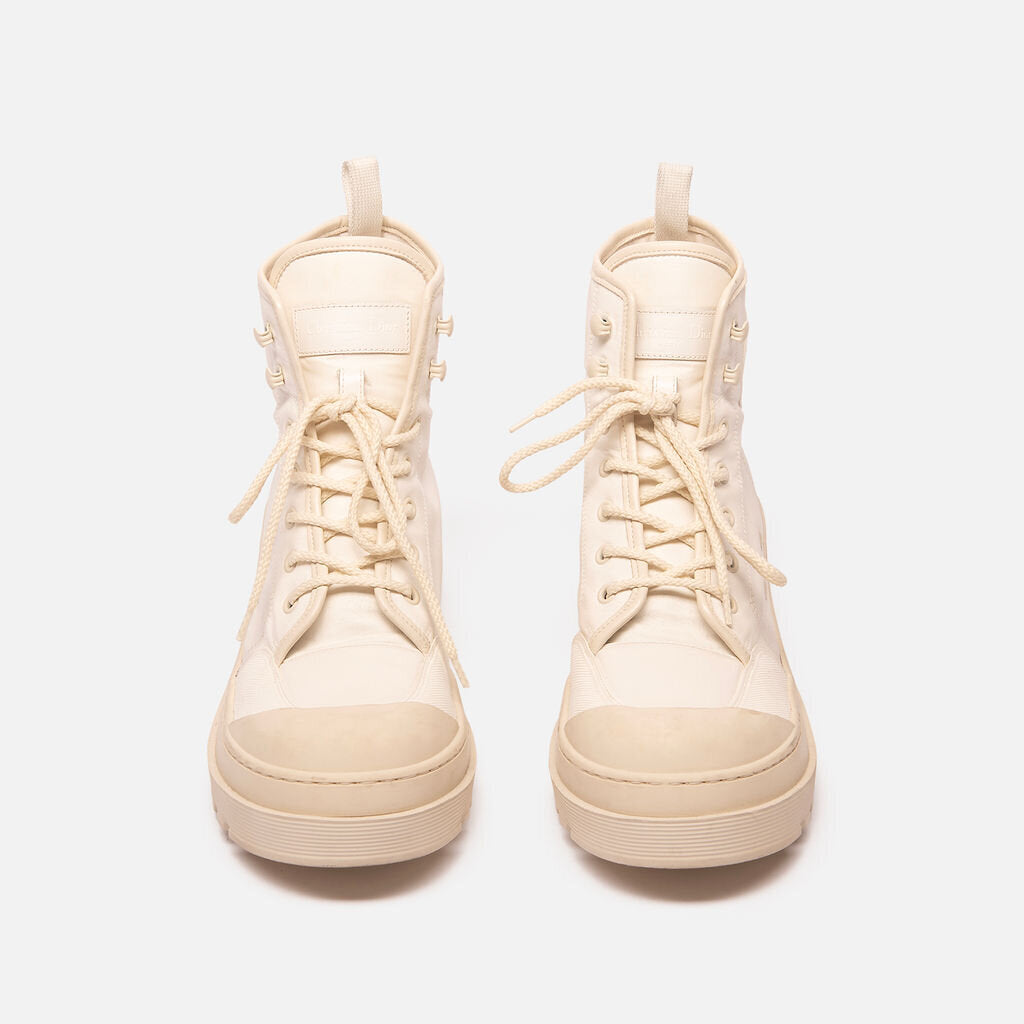 Christian Dior White Canvas Lace Up Boots