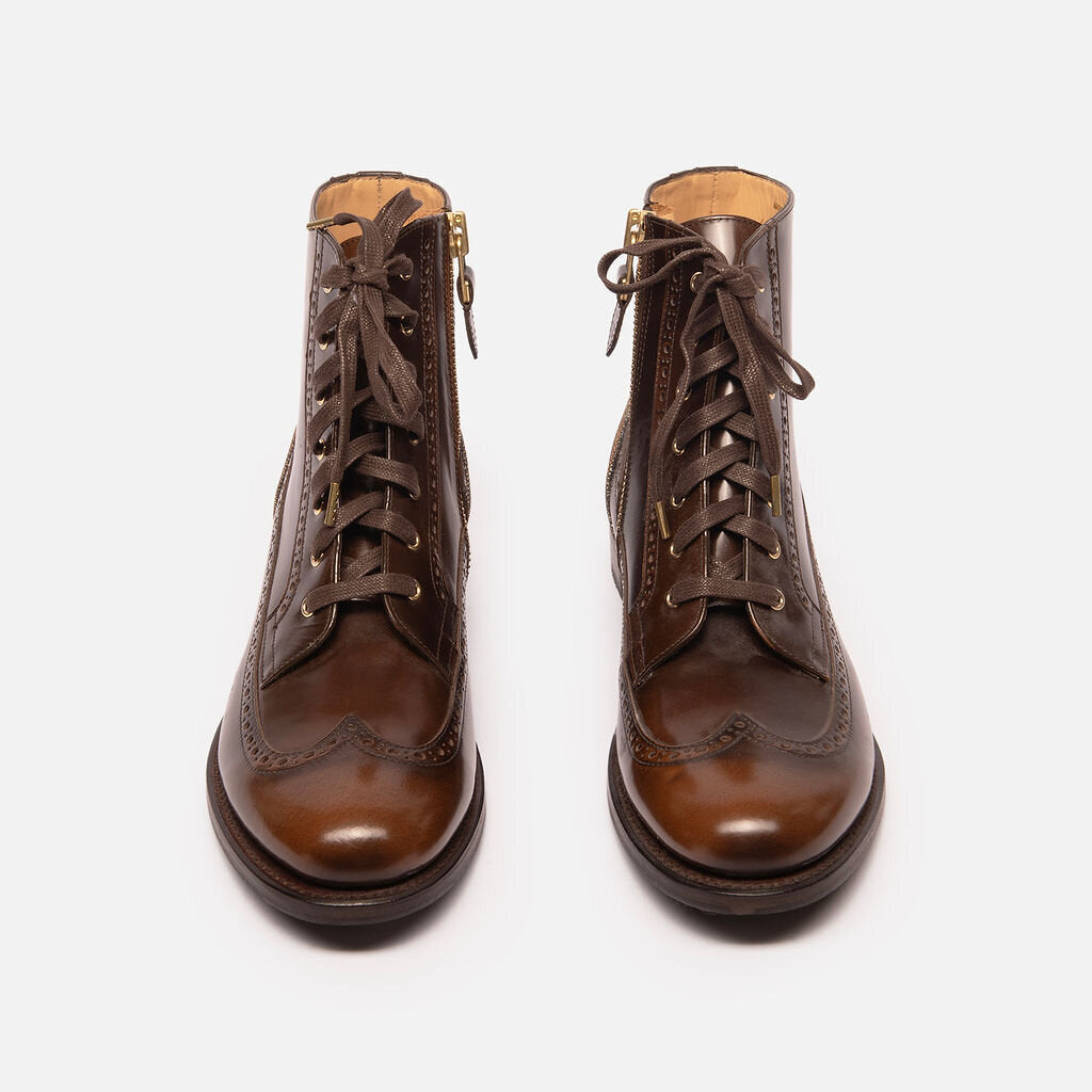 Office of Angela Scott Brown Leather Oxford Gold Beaded Boot