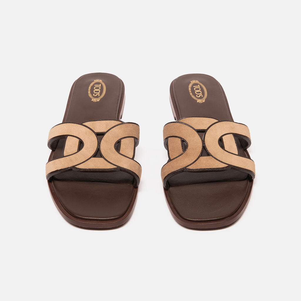 Tod's Brown Suede Flat Sandals