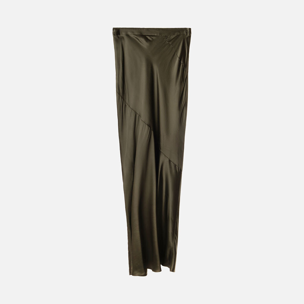 TWP Olive Green Viscose Satin Slip Skirt