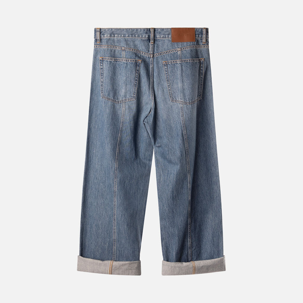 Helmut Lang Medium Wash Denim Zip Wide Leg Jean