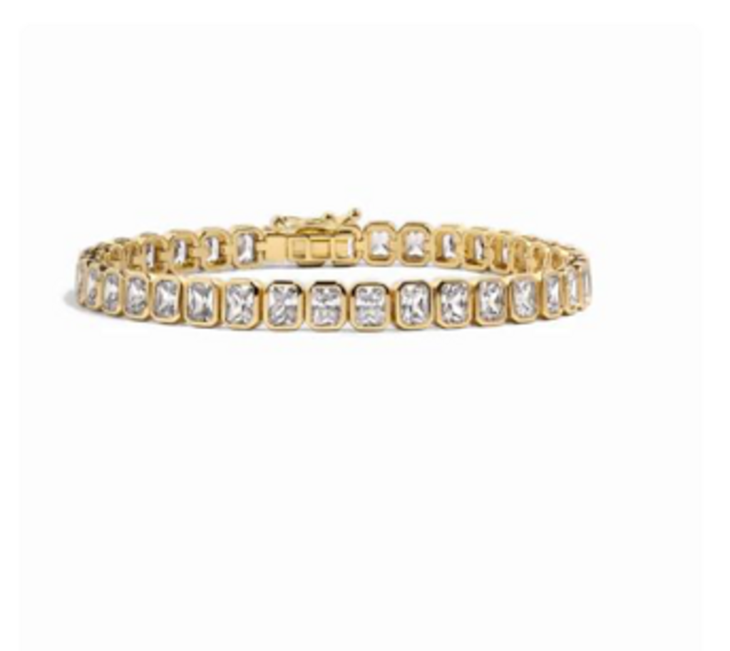EMERALD-CUT BEZEL TENNIS BRACELET YG 7'