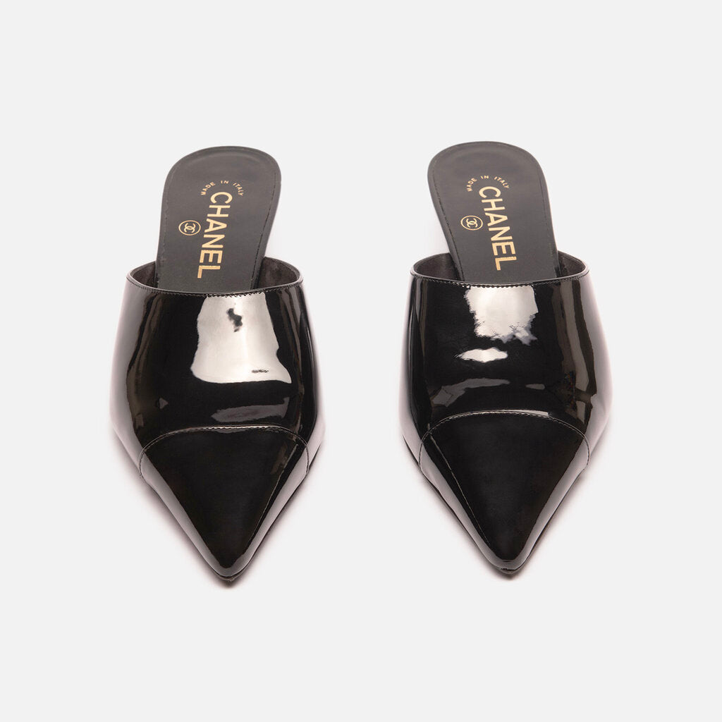 Chanel Black Patent Mules