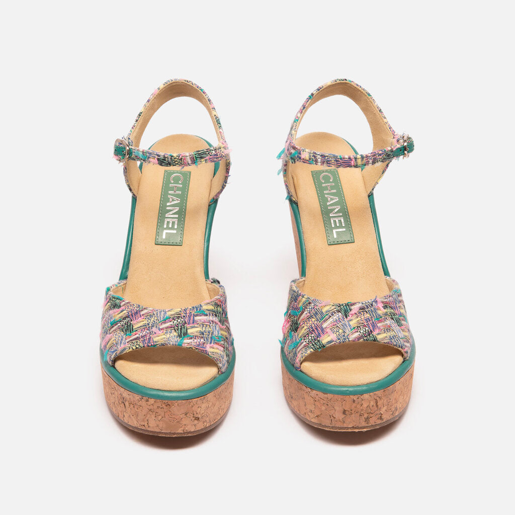 Chanel Blue/Purple Tweed & Cork Wedges