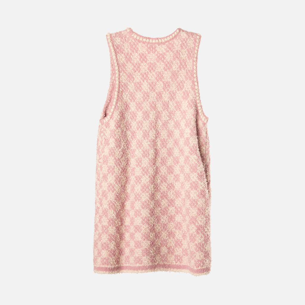 Chanel Pink/White Checkered Tweed Vest
