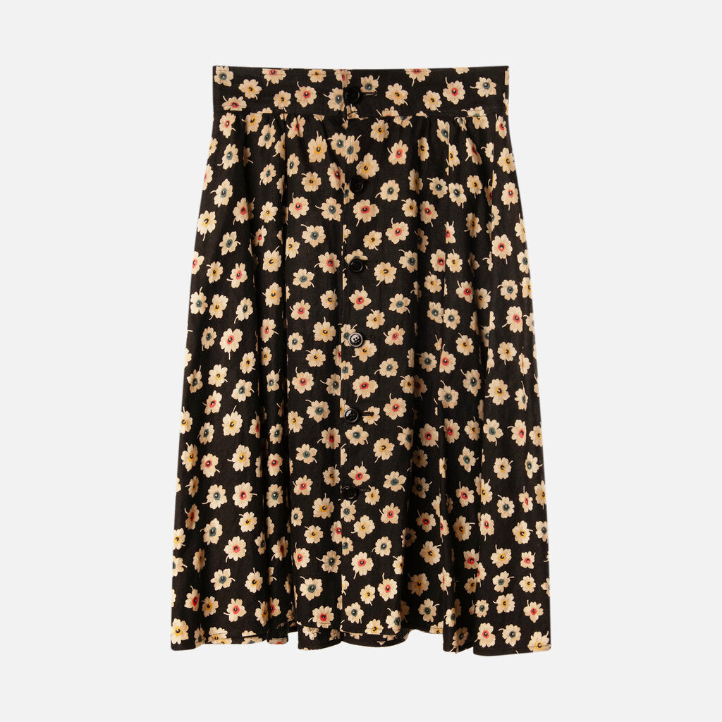 Valentino Black/Multi Floral Midi Skirt