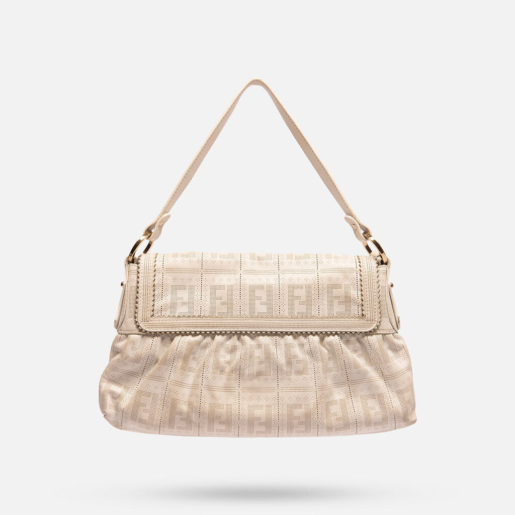 Fendi White Perforated Leather Chef Bag