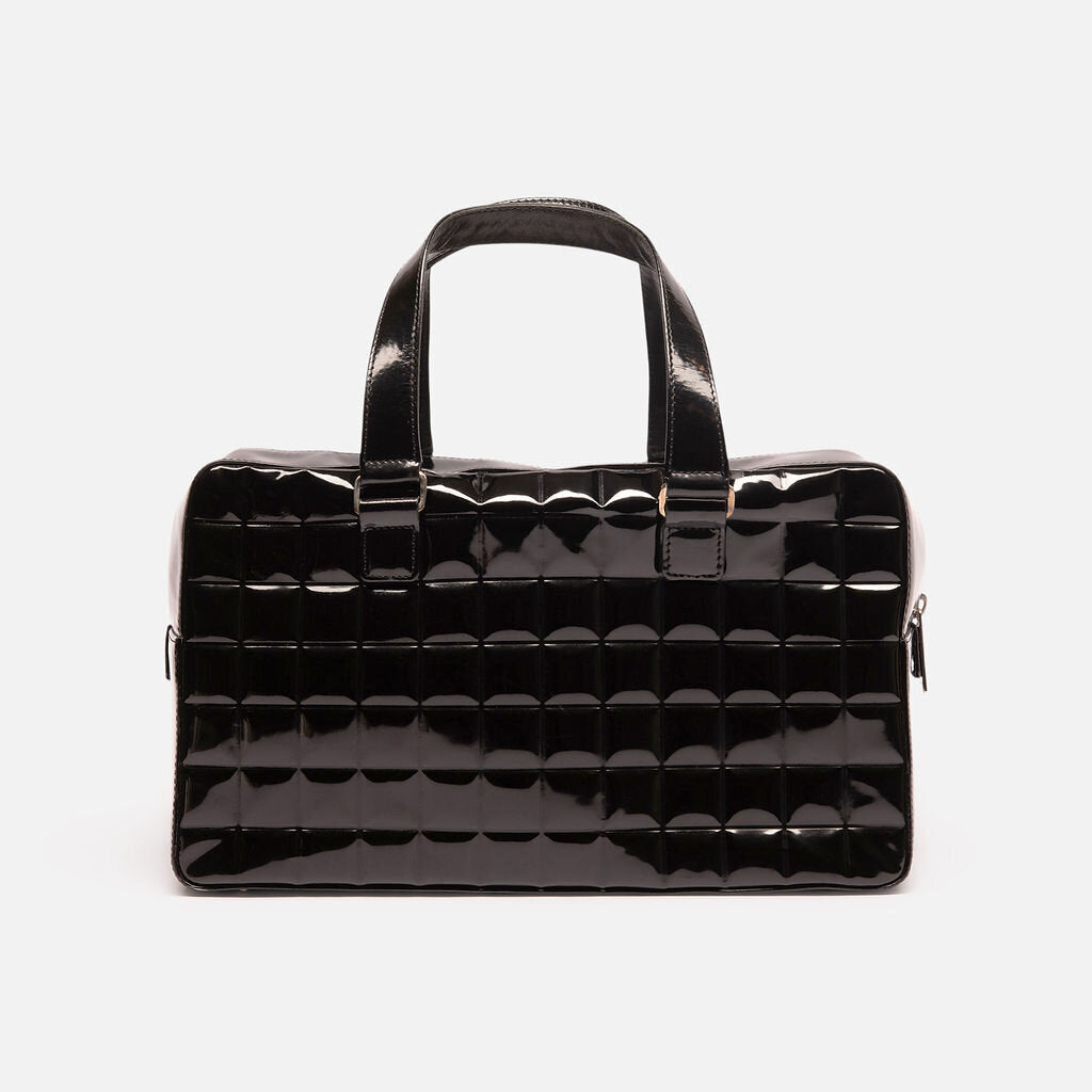 Chanel Black Patent Chocolate Bar Stitch Boston Bag
