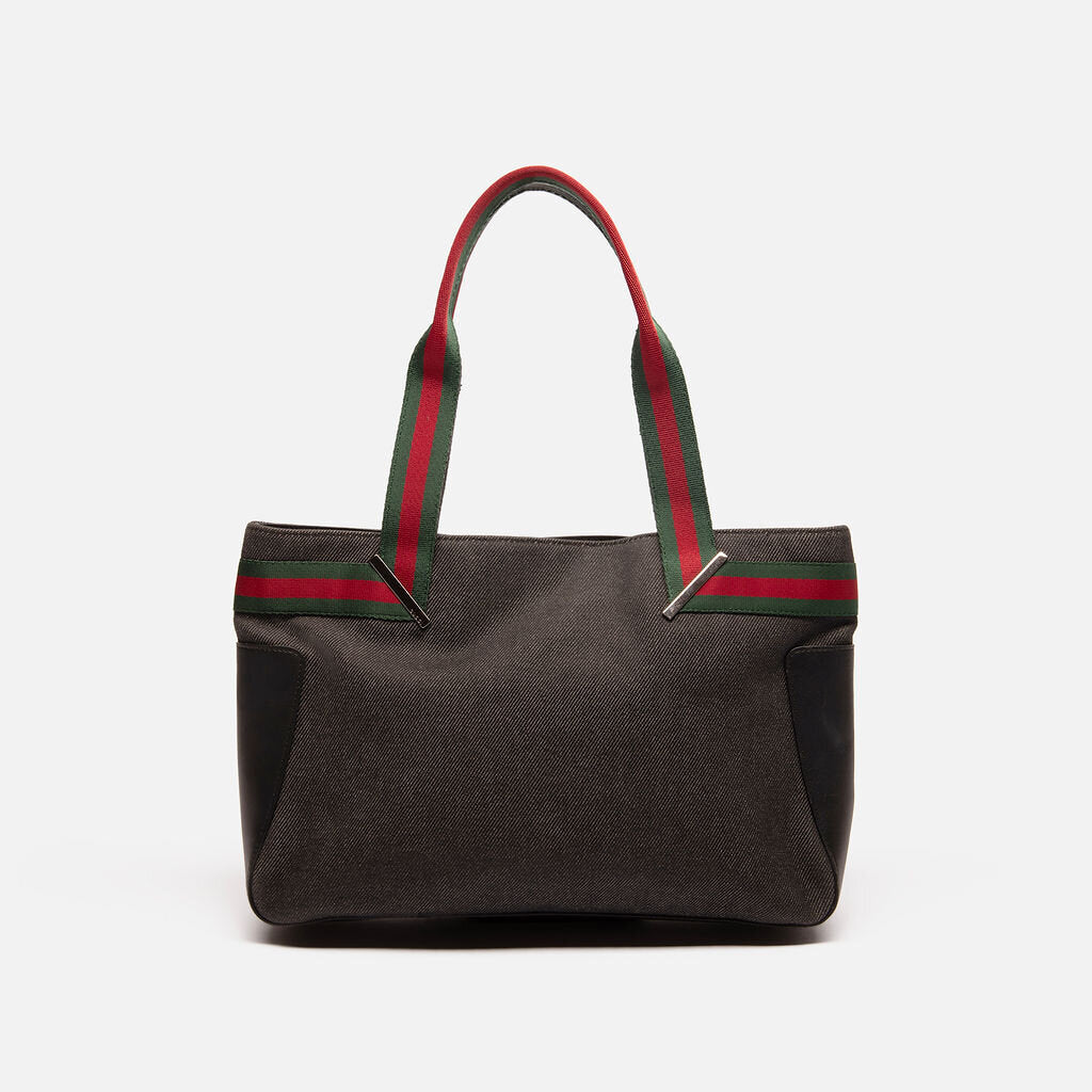 Gucci Denim & Canvas Striped Handle Tote