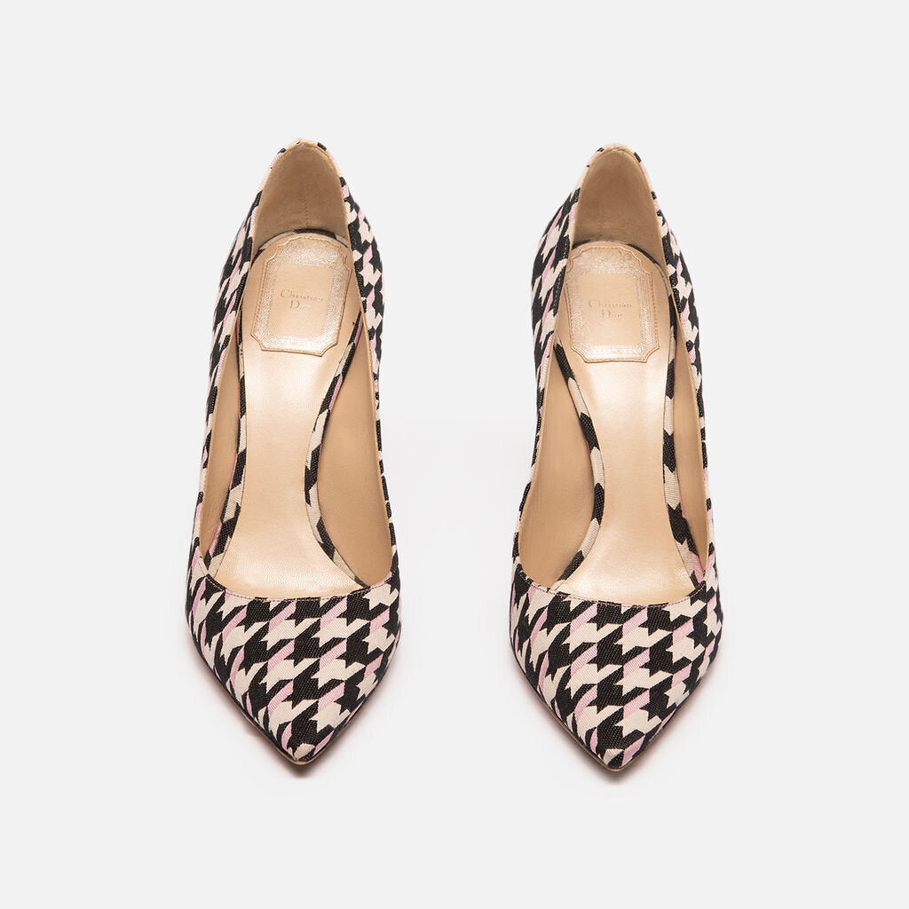 Christian Dior Black White Pink Houndstooth Pumps
