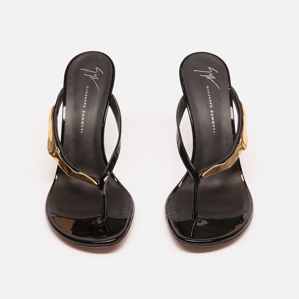 Guiseppe Zanotti Black & Gold Leather Flip Flop Heel