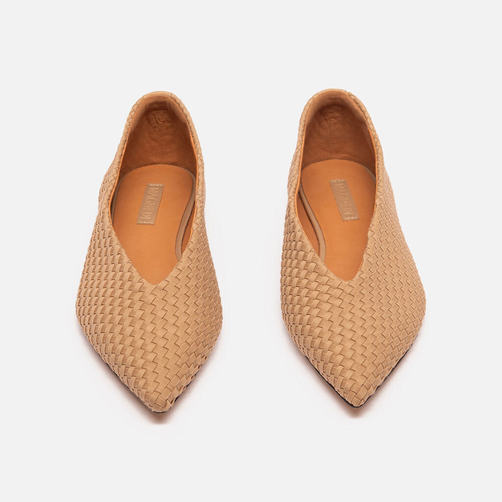Naghedi Camel Woven Point Toe Flat