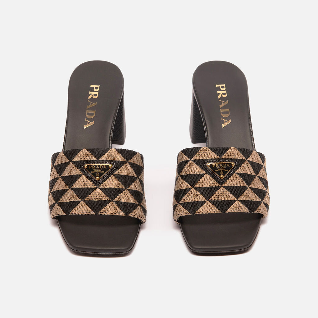 Prada Black & Gold Triangle Sandals