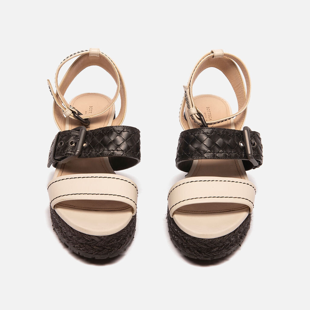 Bottega Veneta Black & White Leather Three Strap Sandal