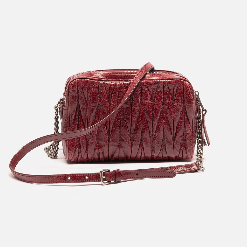 Miu Miu Burgundy Ruched Leather Shoulder Bag