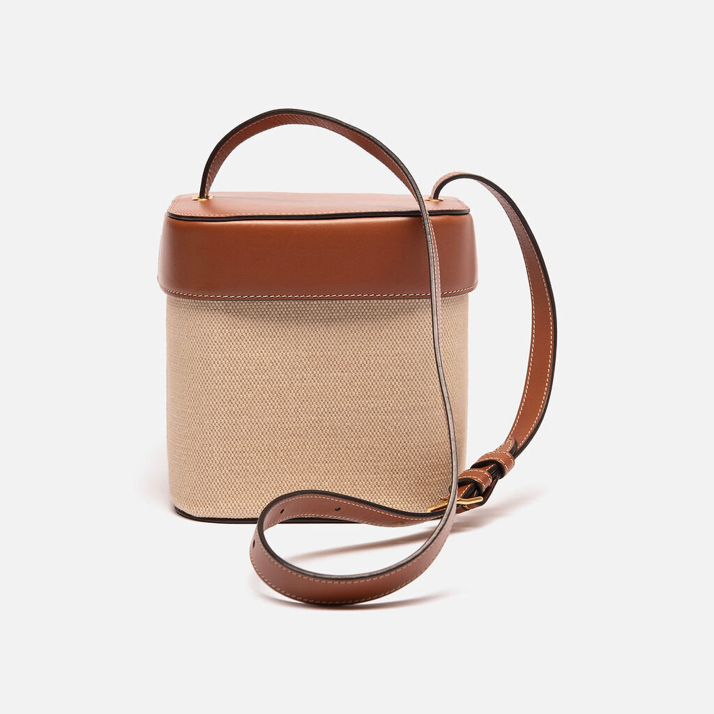 Celine Brown Leather Canvas Box Cuir Bag