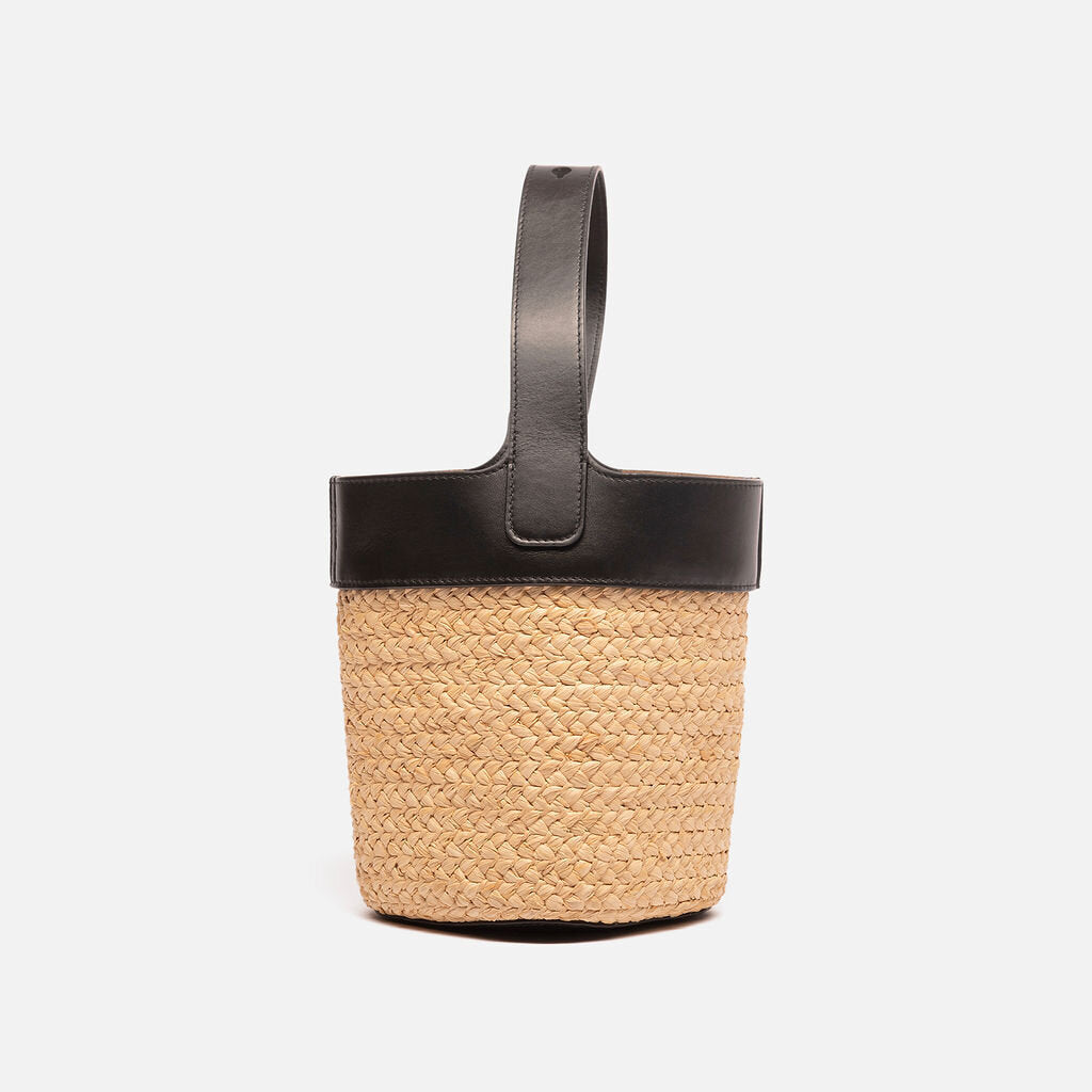 Loewe Mini Anagram Pebble Raffia Bucket Bag