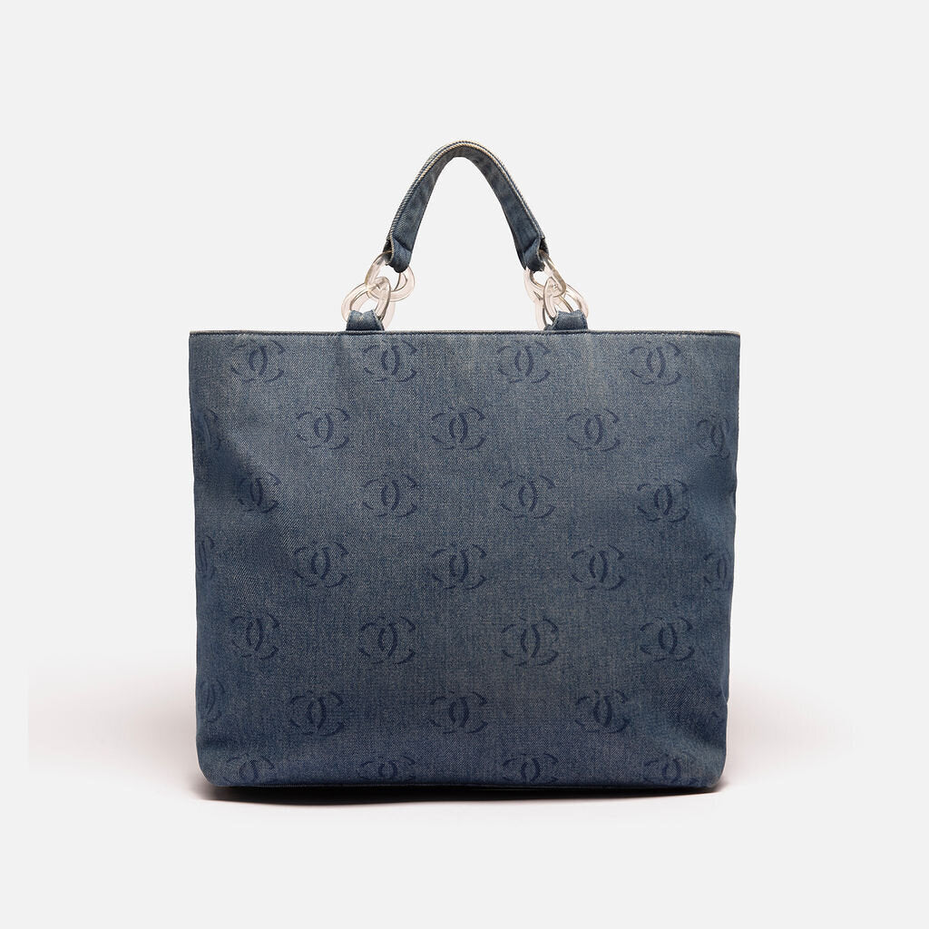 Chanel Blue Denim CC Top Handle with Clear Resin