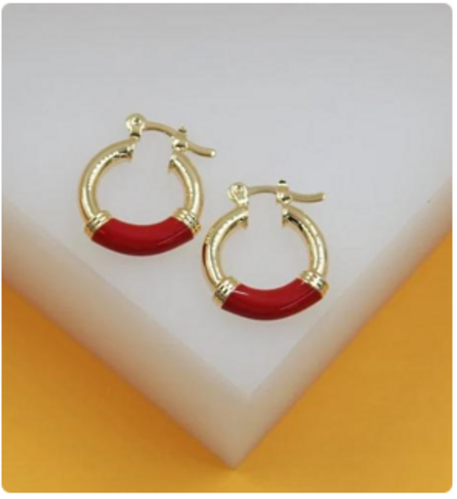 18k Gold Filled Colorful Hoops | Red Enamel Hoop Earrings