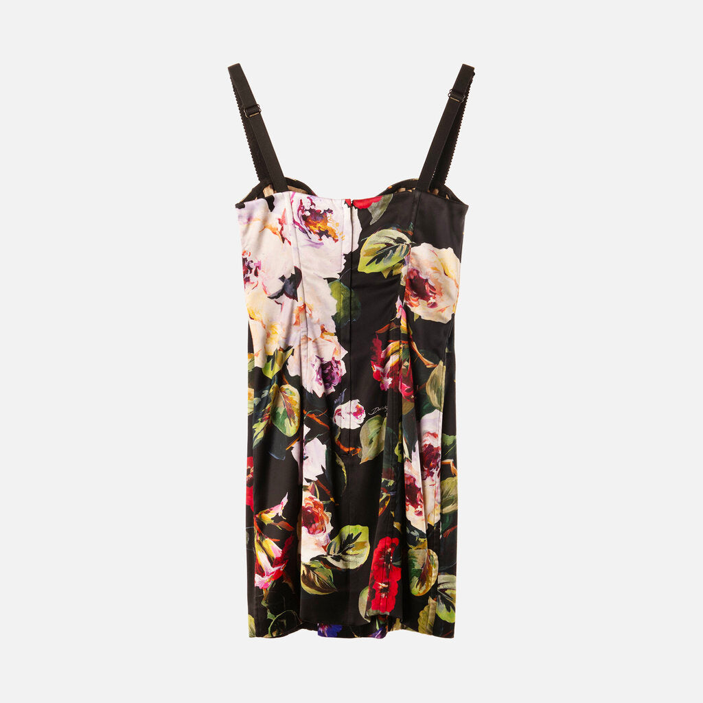 Dolce & Gabbana Black Floral Print Satin Mini Dress