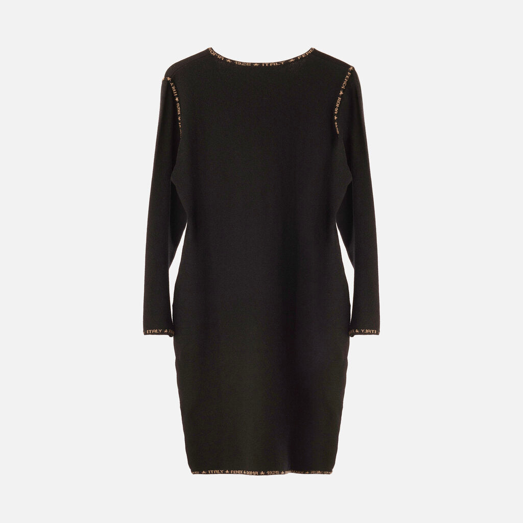 Fendi Black Wool Logo Trim Sweater Dress