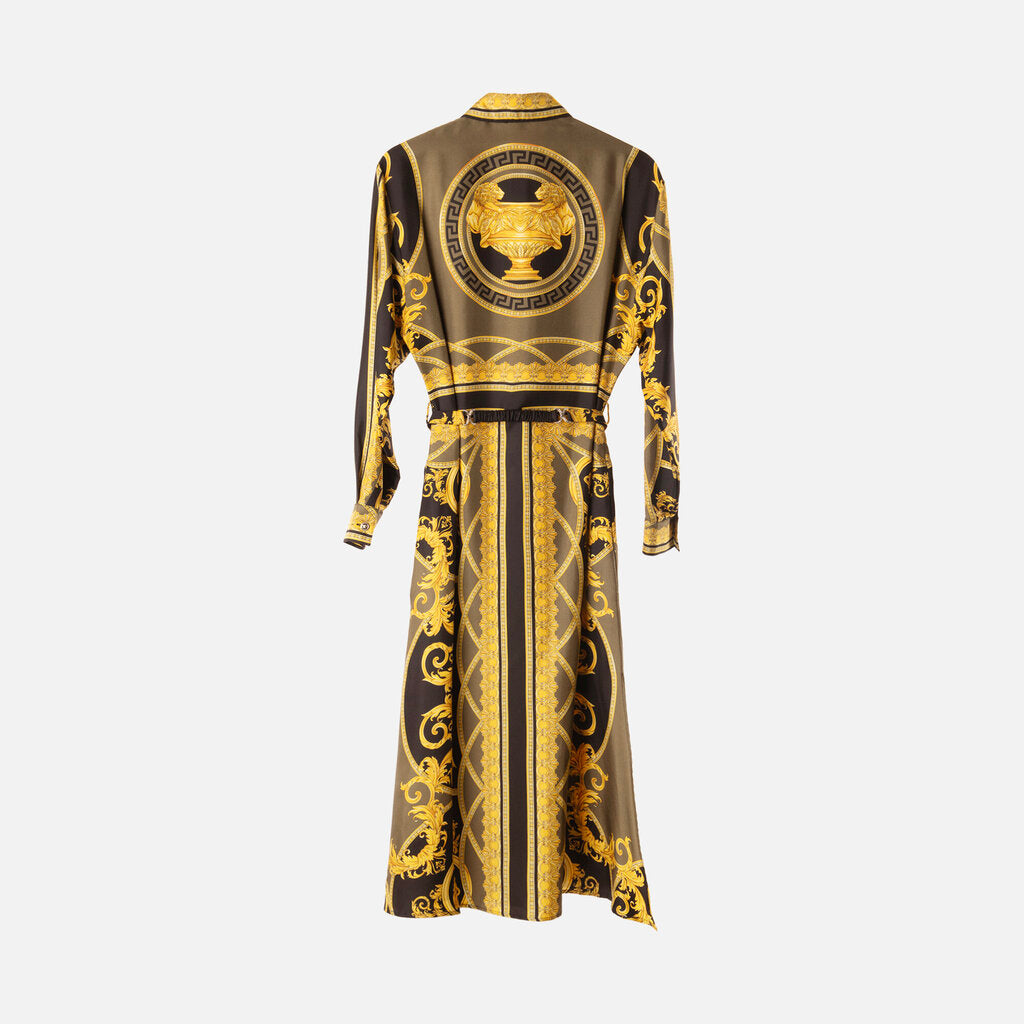Versace Black/Gold Barocco-Print Silk Dress