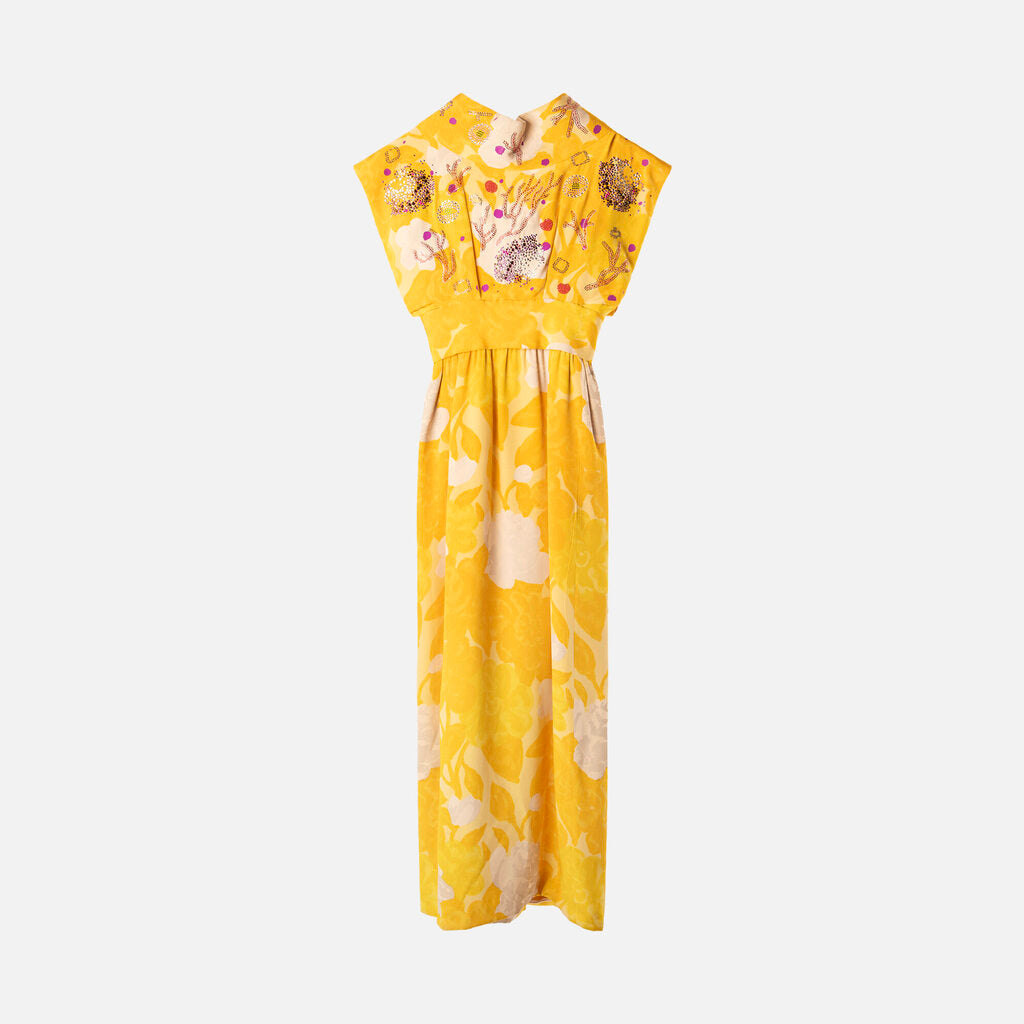 Libertine Magnin Yellow Floral Rhinestone Dress