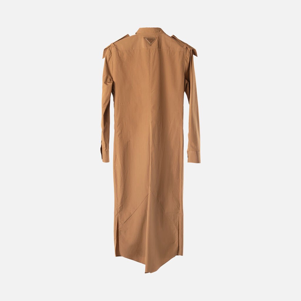 Prada Brown Cotton Neck Tie Shirt Dress (2023)