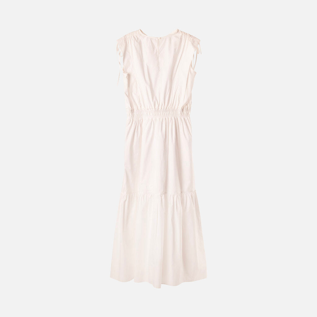 Frame White Cotton Gathered Waist Midi Dress