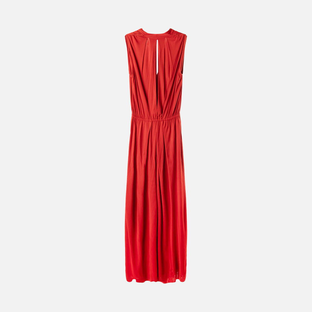 Loro Piana Burnt Orange Viscose/Silk V Neck Maxi Dress