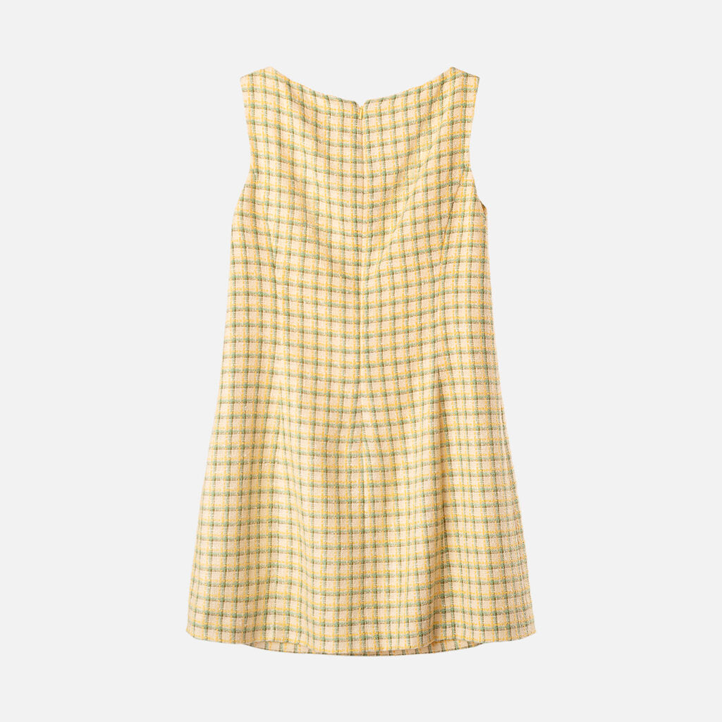 Oscar de la Renta Yellow/Multi Cotton Blend Tweed Feather Pocket Mini Dress
