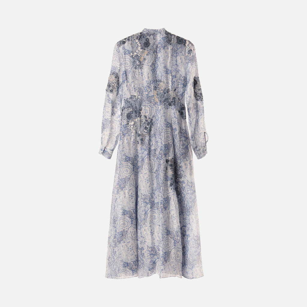 Ralph Lauren Purple Label Blue Linen Floral Pattern Dress