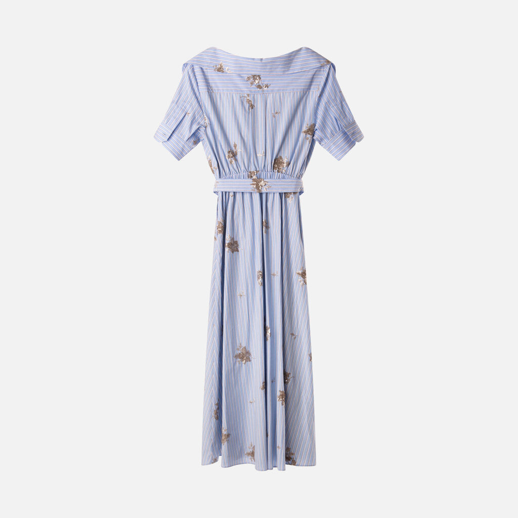 Altuzarra Blue/White Stripe Cotton Sequin-Embellished Dress