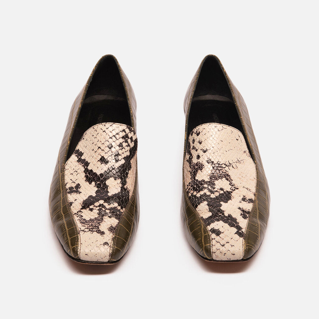 Rachel Comey Green Croc White Snake Embossed Loafers