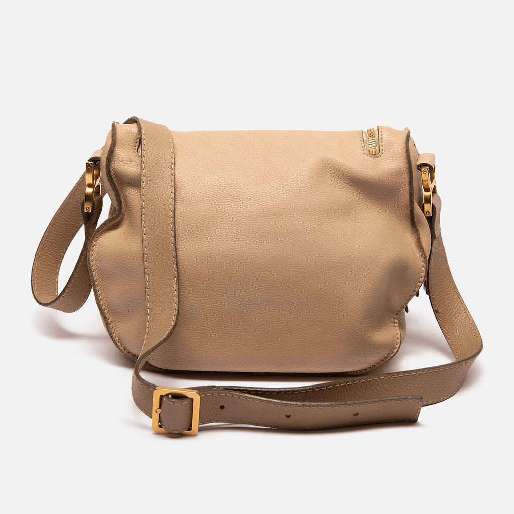 Chloe Taupe Leather Medium Marcie Saddle Bag
