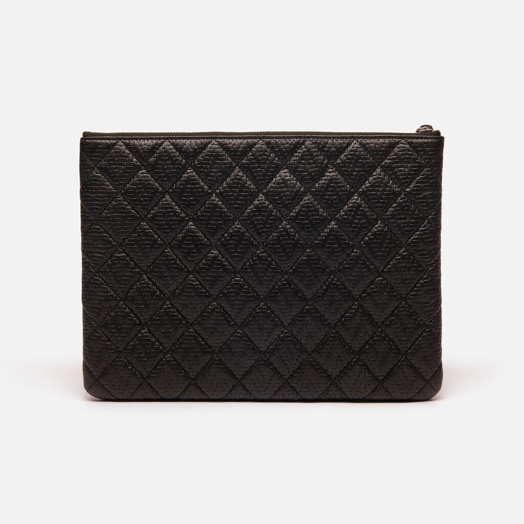 Chanel Black Woven Embossed Quilted O-Case Clutch/Pouch