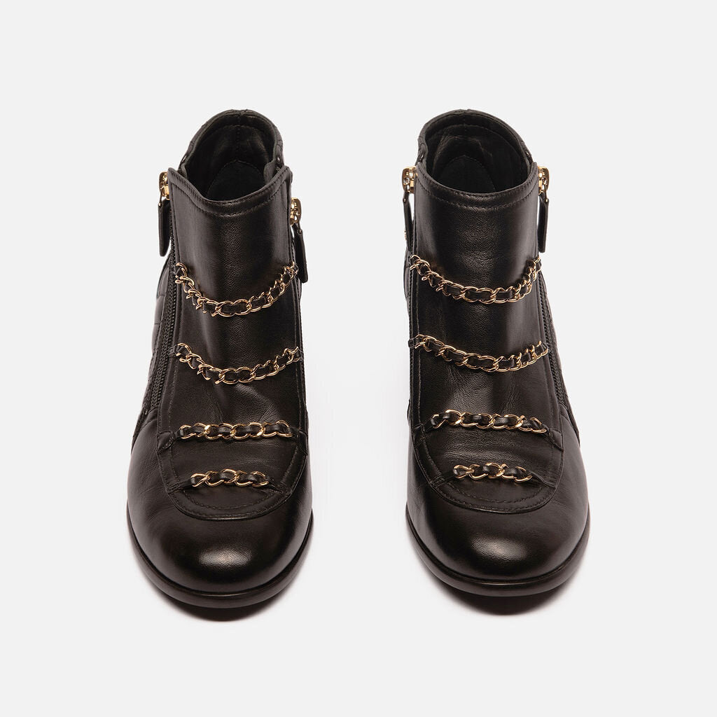 Chanel Black Qiulted Chain Accent Booties