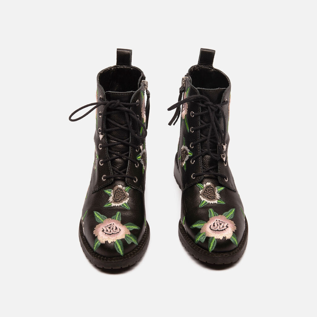 Rebecca Minkoff Black Leather Embroidered Ankle Boot