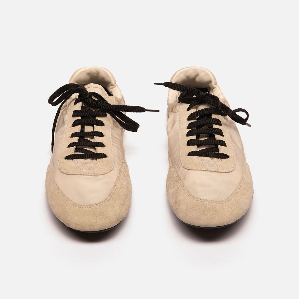 Prada Cream & Black Re-Nylon & Suede Sneaker
