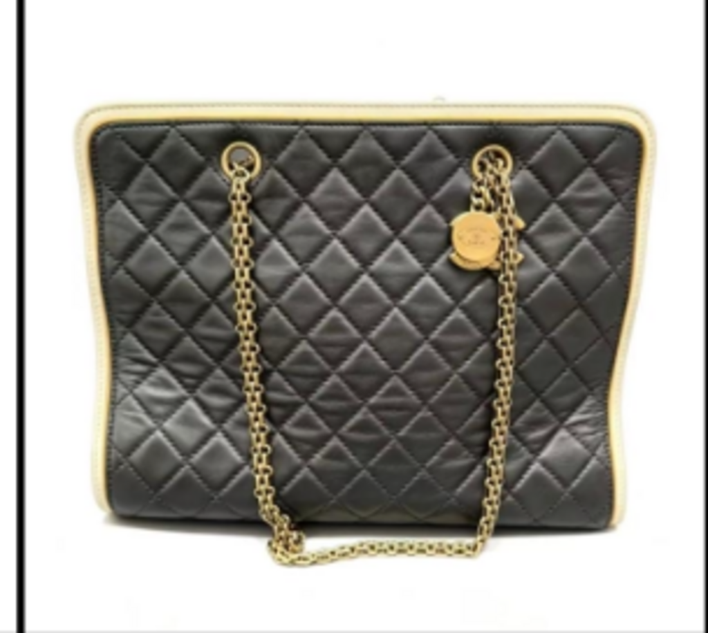 Black Quilted Tote w/White Trim