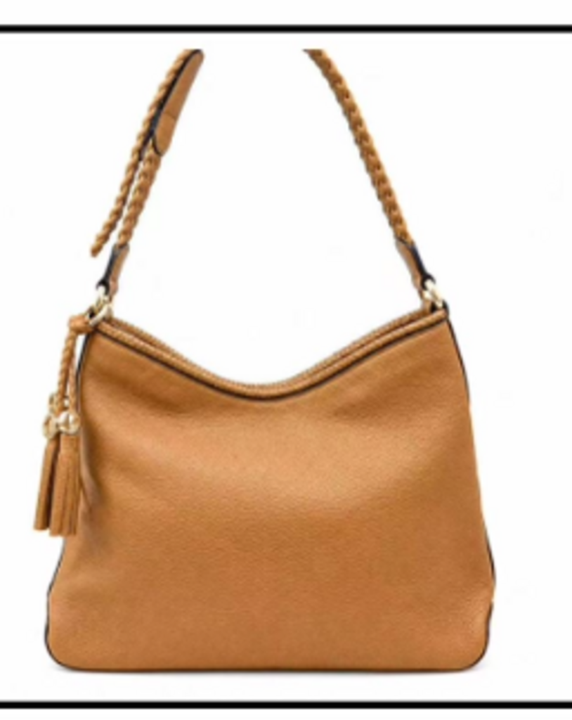 Brown Leather Braided Handle Hobo Bag